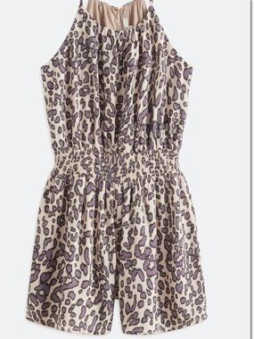 nine britton Beige and Black Leopard-Print Smocked Waist Romper